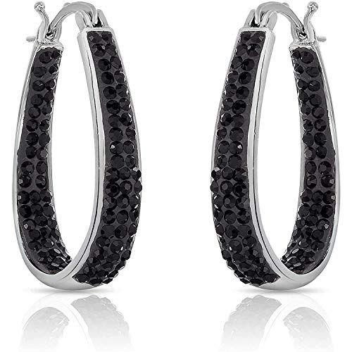Savlano 14K White Gold Plated Inside Out Crystal Hoop Earrings For Women Comes With Savlano Gift Box - color: Black