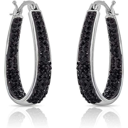 Savlano 14K White Gold Plated Inside Out Crystal Hoop Earrings For Women Comes With Savlano Gift Box - color: Black