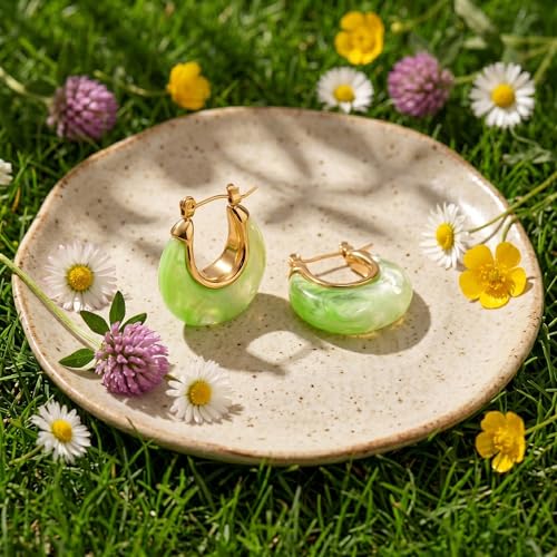 Chunky Hoop Earrings for Women, Lightweight Statement Daily Wear Gifts - color: Light green