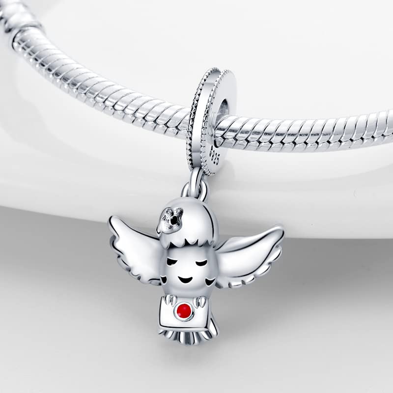 LIGHTDOG 925 Sterling Silve Charms fits Pandora Bracelets Necklace,5A Zircon Dangle Pendant Bead,Mother's Day Gift Jewelry Beads for Women - style: Owl Hedwig Charm
