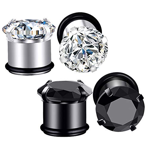 YOFANST 6pcs-12pcs Stainless Steel Clear Black Zircon Ear Tunnels Clear CZ Ear Stretcher Expander Piercing Diamond Gauge Plugs Set 8g-5/8 inch - color: 4pcs, 9/16"(14mm)