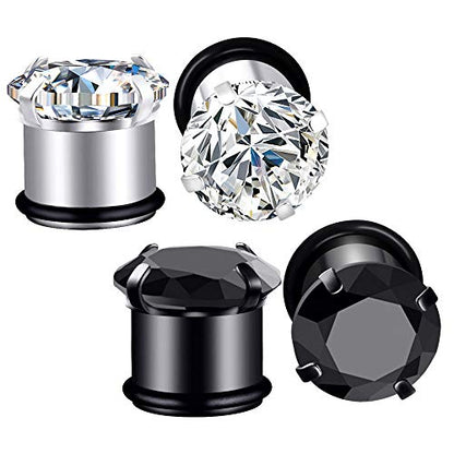 YOFANST 6pcs-12pcs Stainless Steel Clear Black Zircon Ear Tunnels Clear CZ Ear Stretcher Expander Piercing Diamond Gauge Plugs Set 8g-5/8 inch - color: 4pcs, 9/16"(14mm)