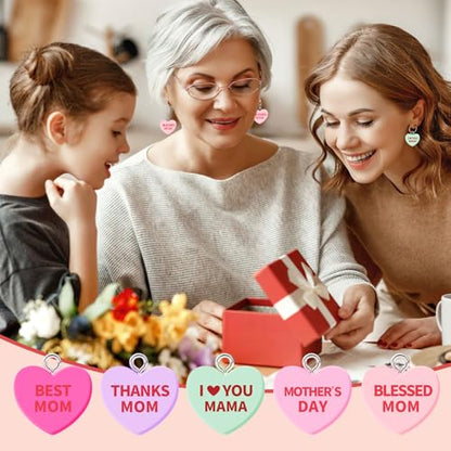64 Pcs Mother's Day Resin Charms, Mom Conversation Heart Charm | Love Mama Mom Pendants, DIY Crafts, Bracelet Necklace Earrings Jewelry Making, Decorations Accessories - style: Mother's Day Style