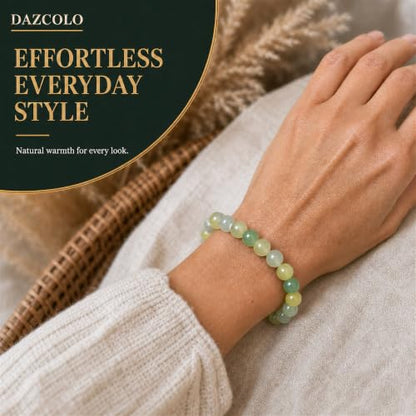 8mm Natural Crystal Stretch Bracelet | Handmade Round Stone Bead Bracelet, Runs Large, Meditation Yoga Gift for Women & Men - color: Prehnite