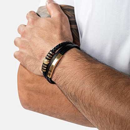 SERASAR Premium Leather Bracelet Men | Stainless Steel Magnetic Clasp | Three Colors | Jewelry Box Included - color: Gold, size: 8.97 Inches, style: Shine