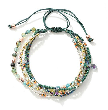 Handmade Adjustable Wrap Bracelet Bohemian String Braided Beads Anklets Gifts for Women - color: Green
