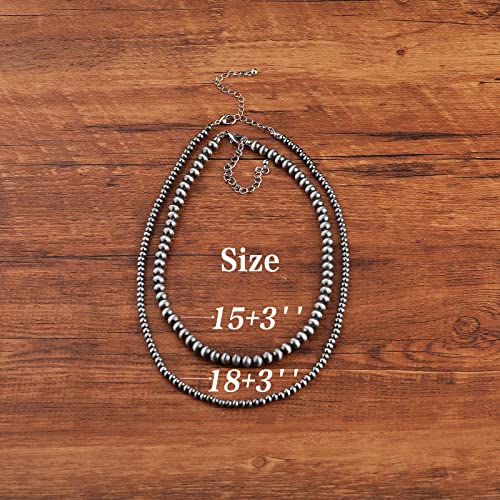 Navajo Pearl Necklace Western Jewelry for Women Cowgirl | Layered Western Necklaces Country Concert Choker Jewelry Gift - color: turquoise 2pcs (4mm+6mm)