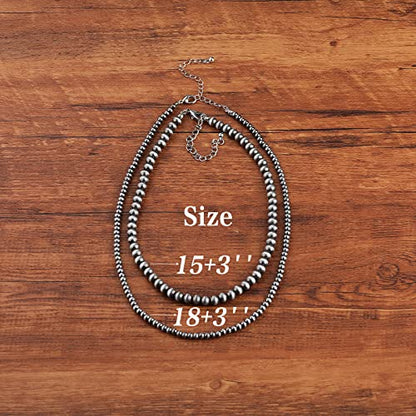 Navajo Pearl Necklace Western Jewelry for Women Cowgirl | Layered Western Necklaces Country Concert Choker Jewelry Gift - color: turquoise 2pcs (4mm+6mm)