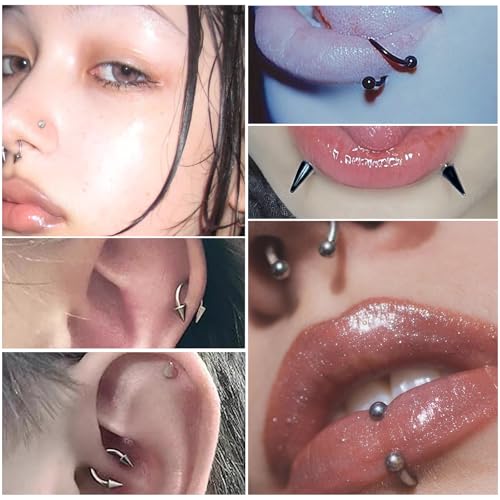 Lip Rings 16G Snake Bite Piercing Labret Jewelry Monroe Barbell | Spike Nose Stud Spiral Piercing Vampire Fangs Lip Cuff Stainless Steel Vertical Helix Jewelry for Women Men