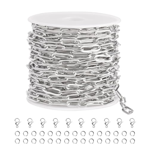 SMYHTGLIF 5 Meters Flat Paperclip Stainless Steel Jewelry Making Chains | Silver Chain for Jewelry Making Craft Necklace Bracelet Chain DIY Jewelry Making Findings - color: Silver, size: 4×12mm