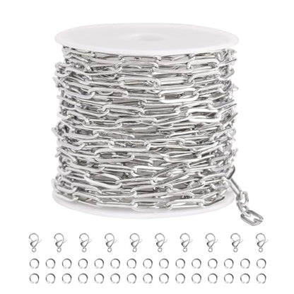 SMYHTGLIF 5 Meters Flat Paperclip Stainless Steel Jewelry Making Chains | Silver Chain for Jewelry Making Craft Necklace Bracelet Chain DIY Jewelry Making Findings - color: Silver, size: 4×12mm