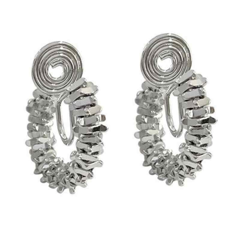 Clip On Hoop Earrings for Women Not Pierced Gold Silver Large Chnky Square Twisted Comfortable Coil Hoop Clip On Earrings - color: Metallic Silver