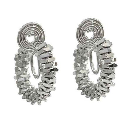 Clip On Hoop Earrings for Women Not Pierced Gold Silver Large Chnky Square Twisted Comfortable Coil Hoop Clip On Earrings - color: Metallic Silver