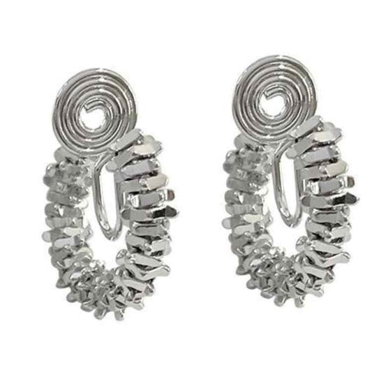 Clip On Hoop Earrings for Women Not Pierced Gold Silver Large Chnky Square Twisted Comfortable Coil Hoop Clip On Earrings - color: Metallic Silver