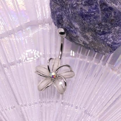 VERAMI 14G 316L Flower Belly Button Ring Surgical Steel Cute Flower Belly Button Ring Body Piercing Jewelry - color: SILVER