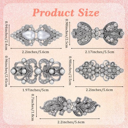 ElevateTech Sweater Shawl Clips, 4 Pcs Retro Sweater Clips for Cardigans Vintage Dress Clip Cloak Brooches Shawl Pins Silver Rhinestone Cardigan Clip for Cape Cloak Dress Shirt Cardigan Scarf