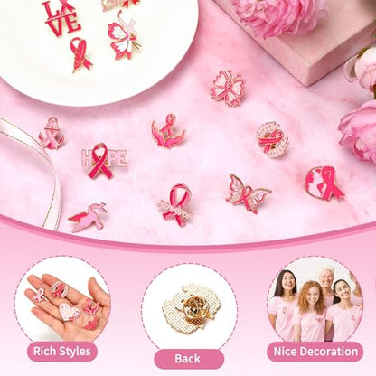 SANNIX Breast Cancer Awareness Pins, 15Pcs Pink Ribbon Lapel Pins Breast Cancer Brooch Badge for Breast Cancer Survivor Month Clothing Bag Hat Accessories - style: Breast Cancer Pin
