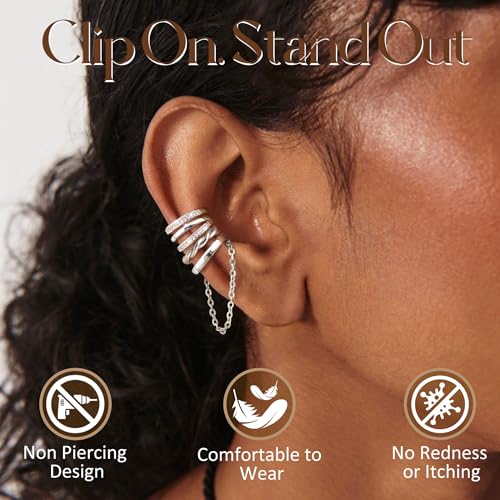 Florideco 4Pcs Ear Cuffs Non-Piercing for Women Dainty 14K Gold Plated Clip On Cartilage Earrings Hypoallergenic Huggie Hoop Cuffs Fake Earings for Non Pierced Ears - color: Double-White Gold Plated
