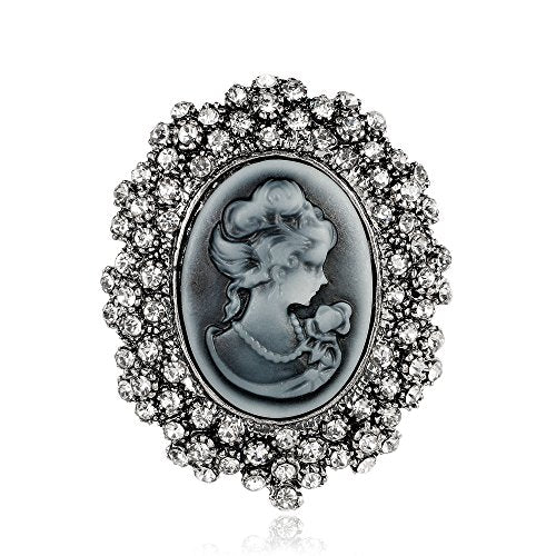 JJTZX Victorian Black Velvet Lace Choker Gothic Lady Cameo Necklace Gift for Her - style: Brooch 11-Silver