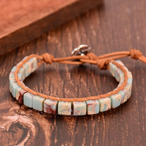 7 Chakra Bracelet Bohemian Handmade Leather Wrap Healing Protection Natural Stone Yoga Beaded Bracelets Boho Friendship Jewelry - color: Agalmatolite