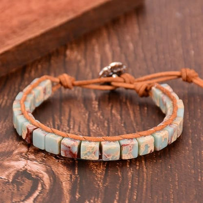 7 Chakra Bracelet Bohemian Handmade Leather Wrap Healing Protection Natural Stone Yoga Beaded Bracelets Boho Friendship Jewelry - color: Agalmatolite
