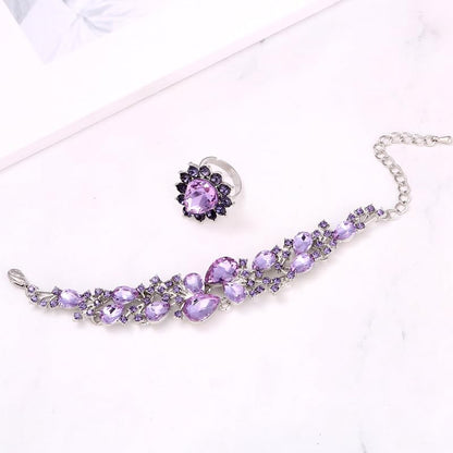Molie Bridal Austrian Crystal Necklace and Earrings Jewelry Set Gifts fit with Wedding Dress - color: 4Pcs/Set-Light Purple