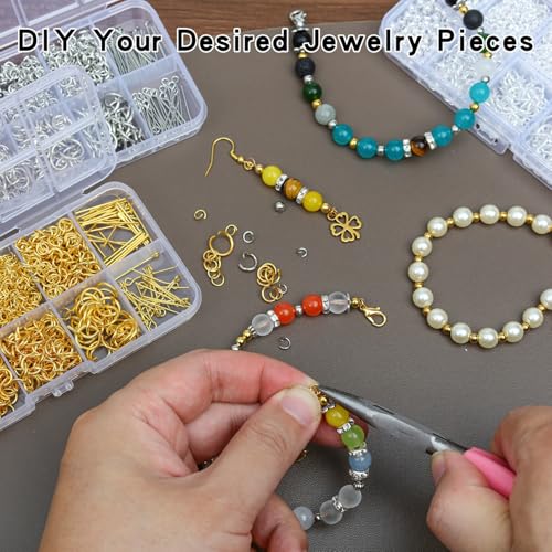 Jump Rings for Jewelry Making Kit, Open Jump Rings Jewelry Repair Kit for Necklace Bracelet, Lobster Clasps and Closures Repair Supplies Kit, (Gold) - color: Gold
