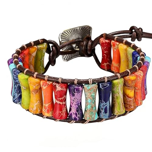 Plumiss Women Boho Handmade Natural Stone Crystal Leather Bead Wrap Bracelets Collection - style: Chakra Jasper -Ne