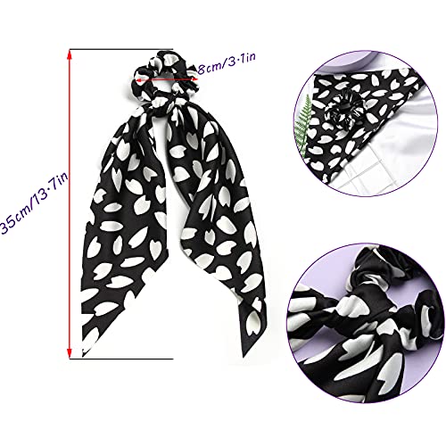 Hair Scarf Scrunchies for Women Plain Hair Bobbles Solid Color Fabric Scrunchy Elastic Hair Ties (Black White) - color: Black White