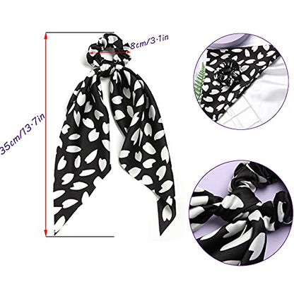 Hair Scarf Scrunchies for Women Plain Hair Bobbles Solid Color Fabric Scrunchy Elastic Hair Ties (Black White) - color: Black White