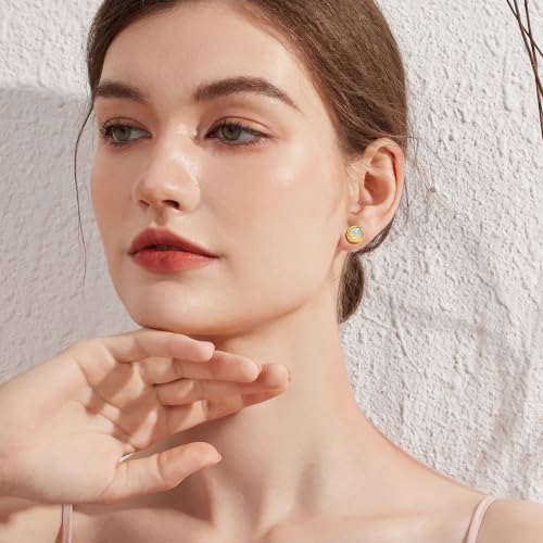Jiamiaoi 18K White Gold Plated Opal Earrings s925 Sterling Silver Opal Stud Earrings Hypoallergenic Earring Studs For Women Men, 6mm-8mm Options - color: e-white yellow, size: 7mm