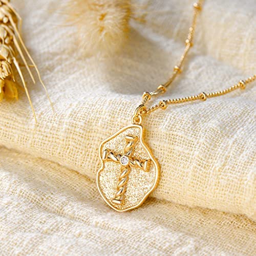 Fettero Cross Necklace for Women Faith Pendant 14K Plated Dainty Chain Necklaes Minimalist Simple Tiny God Lords Prayer Religious Jewelry - style: Irregularity Cross