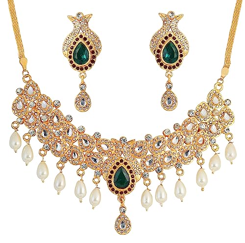 Touchstone Indian Bollywood Traditional Craftsmanship Mughal Designer Jewelry Wedding Necklace Set in Antique Gold Or White Tone for Women. - style: D224 Multicolor