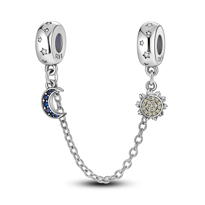 Vegas Safety Chain Sun Birthday Mom Camera Dog God Psalm Bead Pendant 925 Sterling Silver Dangle Compatible With Pandora Moments Charm Bracelet - style: Sun Moon Star Charm Sky Starry Celestial Night Safety Chain