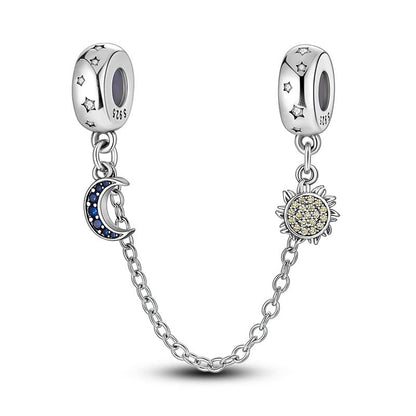 Vegas Safety Chain Sun Birthday Mom Camera Dog God Psalm Bead Pendant 925 Sterling Silver Dangle Compatible With Pandora Moments Charm Bracelet - style: Sun Moon Star Charm Sky Starry Celestial Night Safety Chain