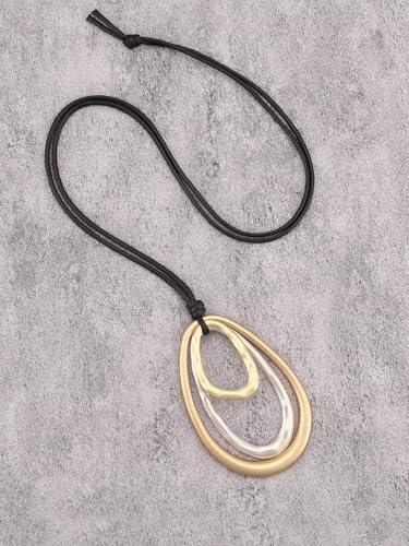 GelConnie Leather Necklace for Women Round Wooden Pendant Long Leather Choker Vintage Sweater Necklace Gold Chunky Boho Necklaces for Women - style: 3 Circles Silver Necklace