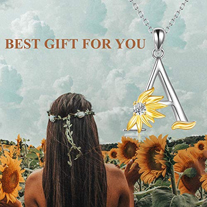 POPLYKE Initial Sunflower Necklace for Women 925 Sterling Sliver Sunflower Pendant Necklace Letter Initial Pendant Chain - style: Sunflower A