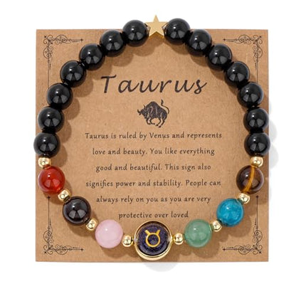 Zodiac Bracelets for Women 12 Constellations Healing Crystal Stone Beads Bracelet Birthday Zodiac Gifts Horoscope Spiritual Bracelet - color: Taurus