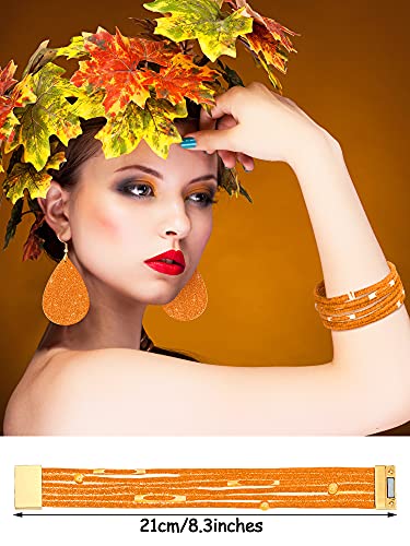 Hicarer 4 Pcs Jewelry Sets for Women Glitter Necklace and Earring Set Multi Layer Bracelet Costume Jewelry Sets for Bridal Shower Wedding - color: Orange