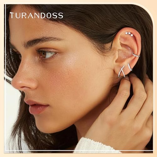 14K Gold Plated Hypoallergenic Stud Hoop Earrings Sets for Women | 7 Pairs Gold Earrings for Women Trendy, Cartilage Earring Lightweight Helix Lobe Tragus Conch Earrings for Women - color: Silver Plated