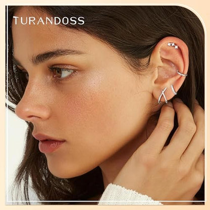 14K Gold Plated Hypoallergenic Stud Hoop Earrings Sets for Women | 7 Pairs Gold Earrings for Women Trendy, Cartilage Earring Lightweight Helix Lobe Tragus Conch Earrings for Women - color: Silver Plated