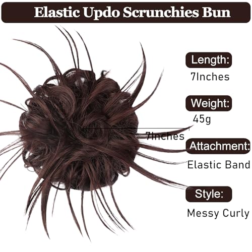 HMD Tousled Updo Messy Bun Hair Piece for Women Synthetic Hair Extension | Messy Bun Hair Piece with Elastic Scrunchie Synthetic Tousled Updos Ponytail Hairstyles for Daily Wear - color: Dark Auburn