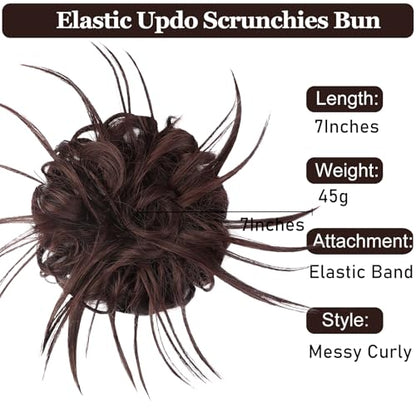 HMD Tousled Updo Messy Bun Hair Piece for Women Synthetic Hair Extension | Messy Bun Hair Piece with Elastic Scrunchie Synthetic Tousled Updos Ponytail Hairstyles for Daily Wear - color: Dark Auburn