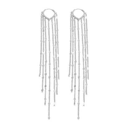 Robaice Long Gold Dangle Earrings for Women, 14K Plated Tassel Earring | Gold Chain Dangling Earrings, Trendy Drop Prom Earring, Lightweight Statement Party Jewelry, Gift for Women - style: B-dangle tassel chains, silver