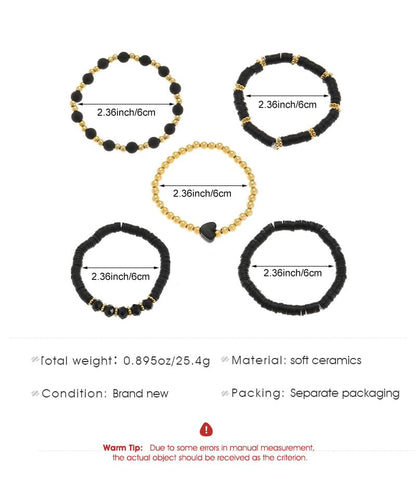 Alegend 14K Gold Plated Stackable Multilayer Bracelets + Titanium Steel(Not Rust, Resist Corruption, Easily Clean) 18K Gold Plated Single Bracelets - color: 14K Gold Plated Black Beaded