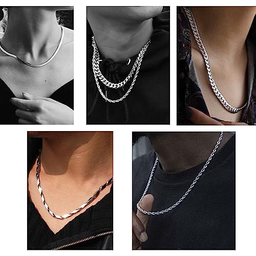 stino 7/8PCs Stainless Steel Chain Necklace Set for Men Women, Silver Tone Necklace Chains Bulk, Figaro Chain, Snake Chain, Cuban Link Chain, Rope Chain. - style: Same-Length 8Pcs