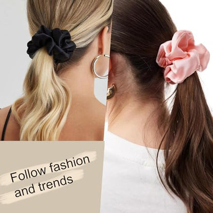 Hair Scrunchies for Women - Hair Ties No Damage Both for Thick Hair or Thin Hair Curl Hair No Crease Scrunchies Ponytail Holder No Hurt Your Hair - color: Black Brown Light pink Gray