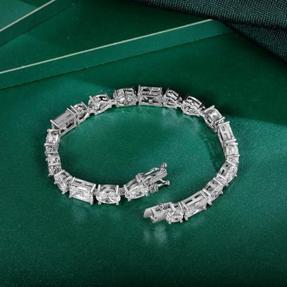 MDFUN 14K White Gold Plated Tennis Bracelet with Heart Oval Teardrop Rectangle Cut Cubic Zirconias for Women Men, 6.5-7.5 inches
