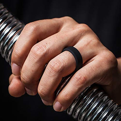 ThunderFit Men Breathable Air Grooves Silicone Rings Wedding Bands 8mm Wide | 2.4mm Thick Rubber Rings, Available in 1, 2, 3, 4, 6 & 7 Packs, Comfortable Fit, Durable & Flexible Silicone - color: Pack C: Charcoal Black / Dark Grey, size: 7.5 - 8 (18.20mm)