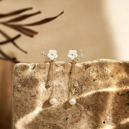 Pearl Earrings for Women, 14k Gold Plated Trendy Diamond Pearl Drop Earrings Hypoallergenic Dainty Bridal Gifts Wedding jewelry for Women - color: Gold-Pearl Style F